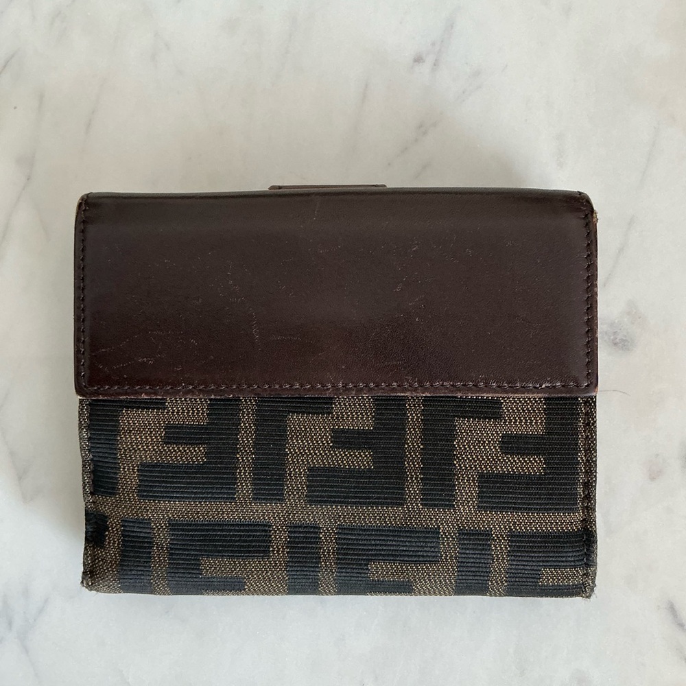Fendi Dark Brown and Black Logo Wallet